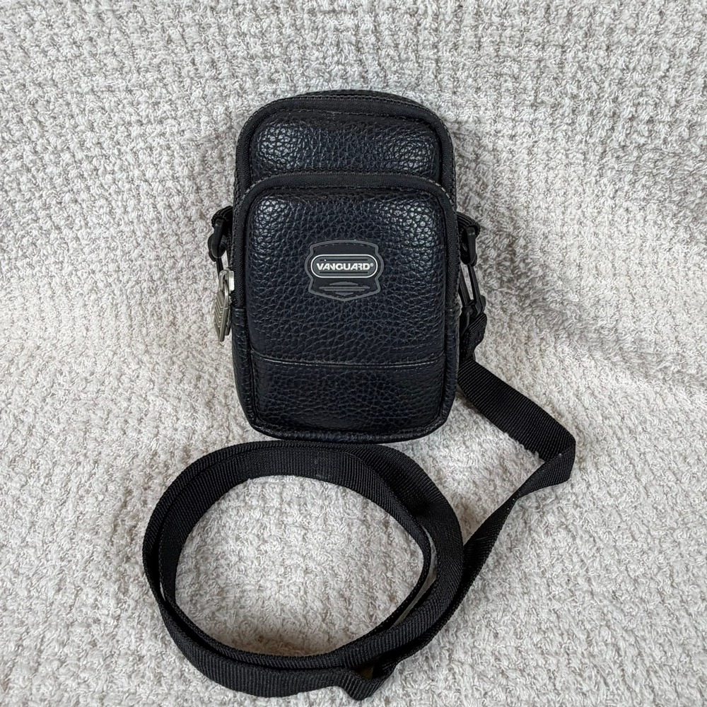 Vanguard Black Faux Leather Crossbody Camera‎ Bag Pouch with Strap EUC